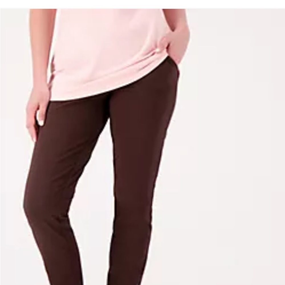 Denim and Co. Active Women's Brown Pull-On Stretch Slim Straight Pants Dark Brow